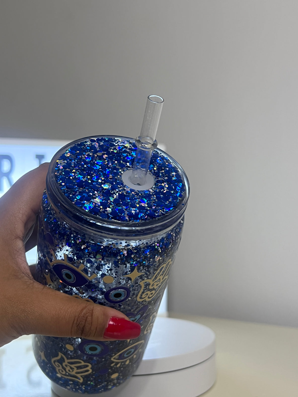 Copo Olho Grego - Glitter suspenso