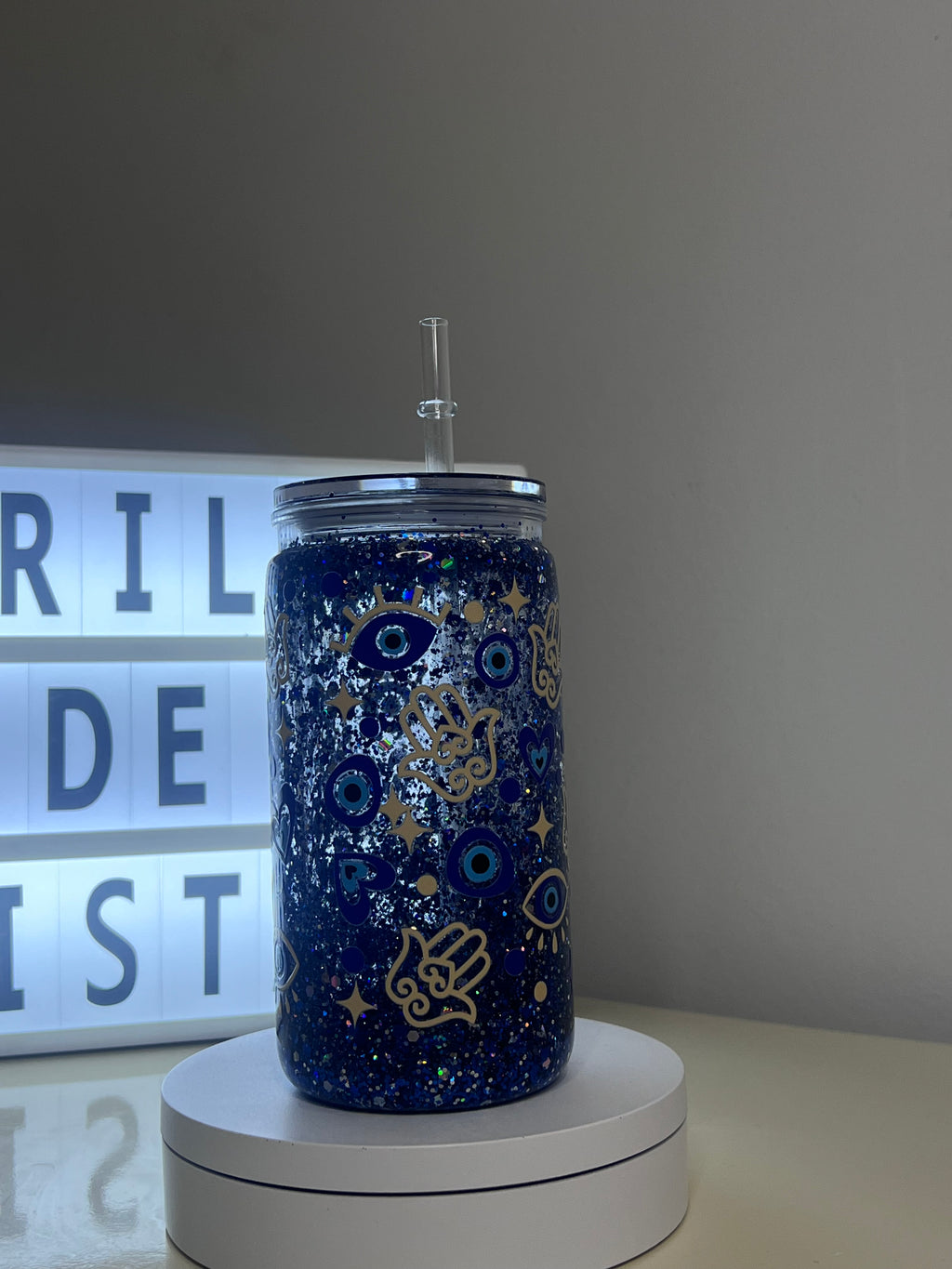 Copo Olho Grego - Glitter suspenso