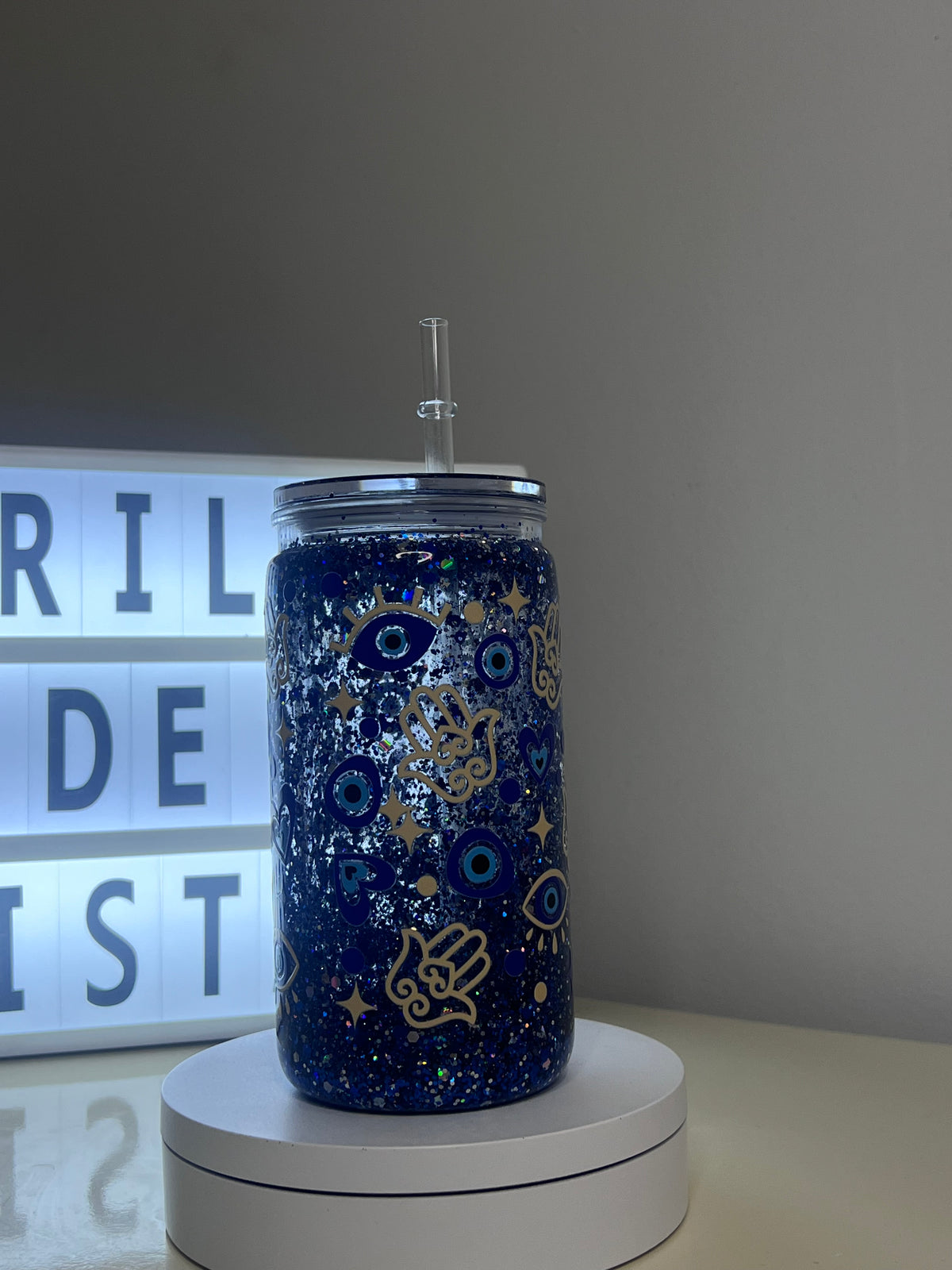 Copo Olho Grego - Glitter suspenso
